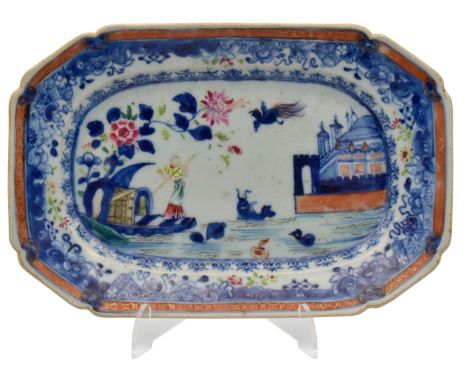 A CHINESE EXPORT ‘CATHEDRAL OF SEVILLE’ PORCELAIN MEAT DISH, QING DYNASTY, QIANLONG PERIOD 1736 – 1795Painted in underglaze-b