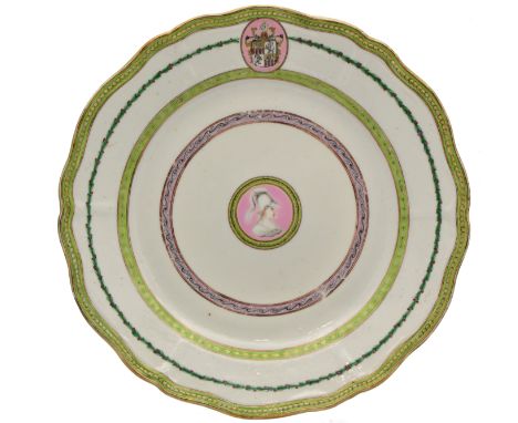 A CHINESE EXPORT ‘DANISH MARKET’ ARMORIAL PORCELAIN PLATE, QING DYNASTY, QIANLONG PERIOD, CIRCA 1785Painted in the neo-classi