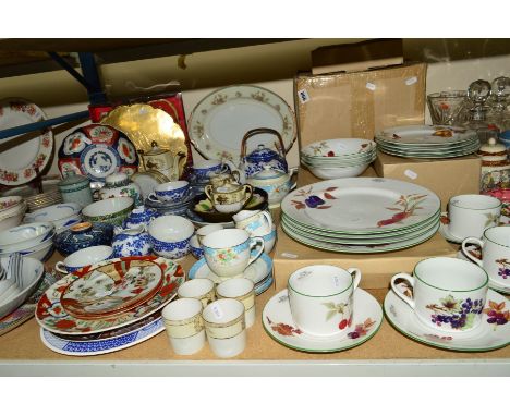 A GROUP OF ORIENTAL STYLE TEA WARES etc, to include Noritake, a blue and white Blossom pattern tea set, a ginger jar, a boxed