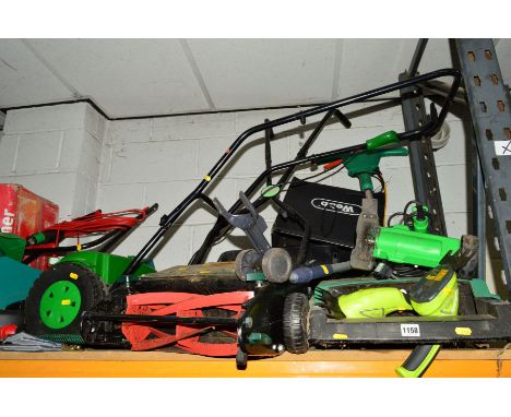 A QUANTITY OF VARIOUS GARDEN TOOLS to include a Black and Decker electric scarifier, a Webb push along scarifier, a G Tech co
