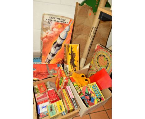 A QUANTITY OF PLAYING CARDS, CARD GAMES, TOYS AND EPHEMERA, to include Chad Valley Bagatelle board, Backgammon, Spirograph, M