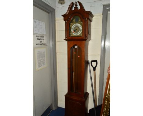 A REPRODUCTION MAHOGANY LONGCASE CLOCK, the brass dial with Roman numerals and marked ECS Westminster Germany, approximate he