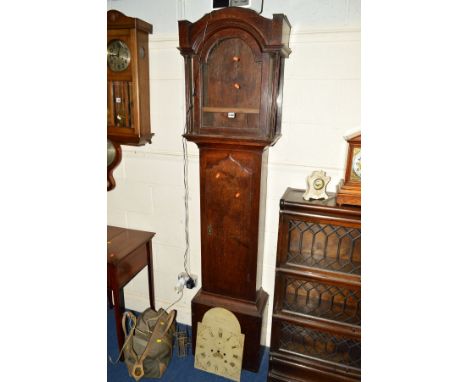 A GEORGE III OAK LONGCASE CLOCK, the painted dial with seperate eight day movement and a bag of loose parts, approximate heig