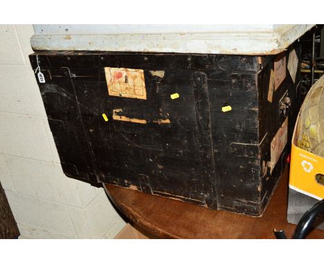 A VINTAGE PAINTED PINE CHEST with metal banding and lettering reading 'army education corps, Malta'