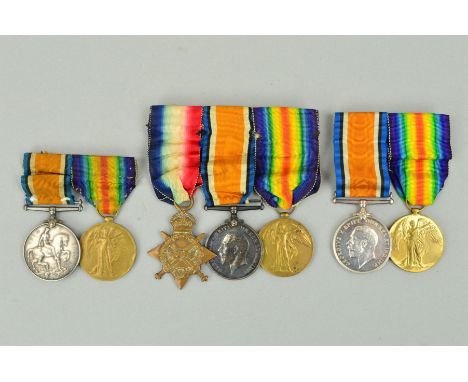 THREE GROUPS OF WWI MEDALS, as follows, 1914-15 Star trio named M2-116661 Pte. C.H. Coton Army Service Corps, pair named 5280