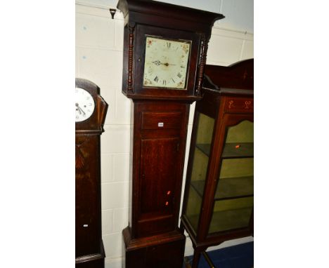 A GEORGE III OAK 30 HOUR LONGCASE CLOCK, the painted dial distinctly marked Shipston, approximate height 196cm (one weight an