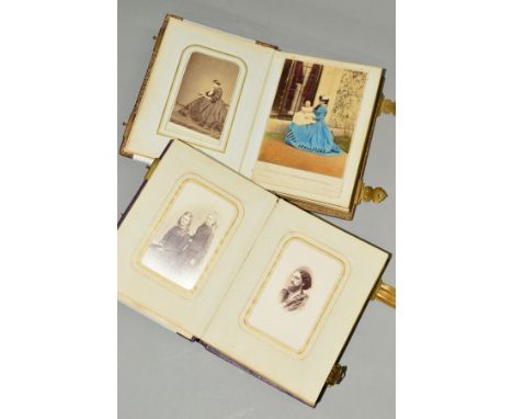 TWO BRASS BOUND VICTORIAN PHOTOGRAPH ALBUMS, to include assorted Royalty, majority are assorted portrait photographs by vario