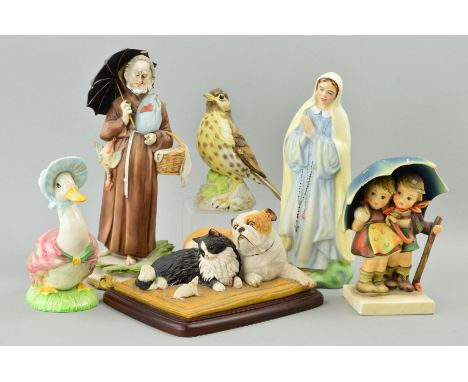 SIX VARIOUS CERAMIC FIGURES, to include Beswick Ware Beatrix Potter's 'Jemima Puddleduck' (Centenary), Sherratt &amp; Simpson