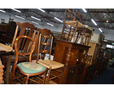 SIX VARIOUS PERIOD CHAIRS to include a Georgian bar back chair, bentwood child's chair, two rush seated ladder back chairs, a