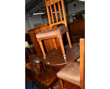 A GEORGIAN OAK CIRCULAR TOPPED TRIPOD TABLE and a set of four oak high back chairs (5)