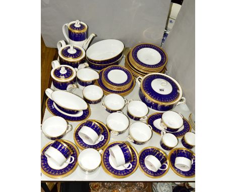 ROYAL WORCESTER IMPERIAL BLUE TEA/DINNER WARES, etc to include cups, vegetable dishes, soup bowls, saucers, gravy boat, teapo