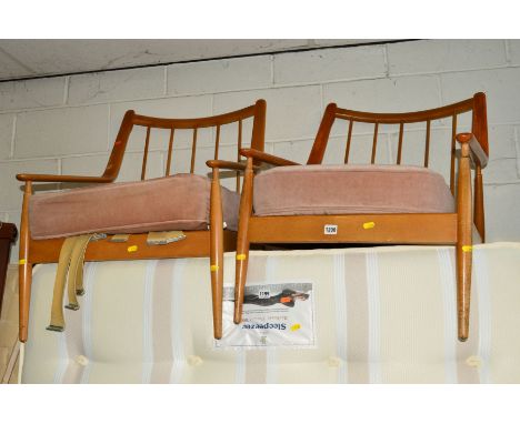 A PAIR OF CINTIQUE TEAK FRAMED STICK BACK ARMCHAIRS with swept armrests (2)