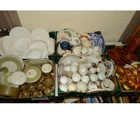 FIVE BOXES OF TEA/DINNERWARES, to include Portmeirion 'Totem' coffee wares, Royal Worcester, Royal Crown Derby teapot, J &amp