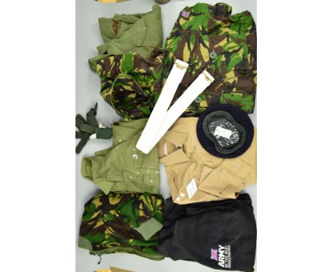 MENS ARMY COVERALL, both paint stained, size 190/108, together with green wool gloves, white parade canvas belt, Army issue c