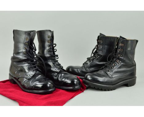 TWO PAIRS OF BRITISH ARMY BLACK COMBAT LEATHER BOOTS, both size 9, one pair has been highly bulled for parade wear etc, both 