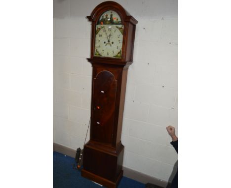 A 19TH CENTURY AND LATER MAHOGANY EIGHT DAY LONGCASE CLOCK, the painted dial with Arabic numerals, subsidiary date aperture a