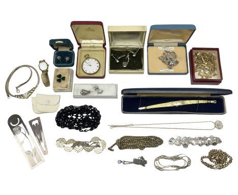 Hallmarked silver page marker, costume jewellery, Rotary wristwatch and pocket watch etc