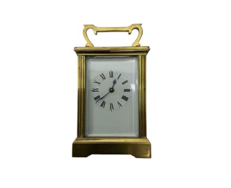 French - 20th century 8-day timepiece carriage clock in a anglaise style case, enamel dial with Roman numerals minute markers
