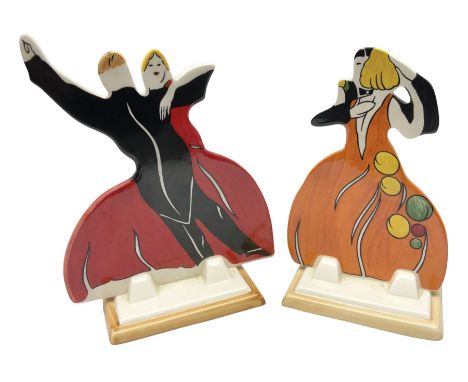 Pair of Wedgwood Clarice Cliff Bizarre 'Age of Jazz' tango dancers, with printed mark beneath, H15cm