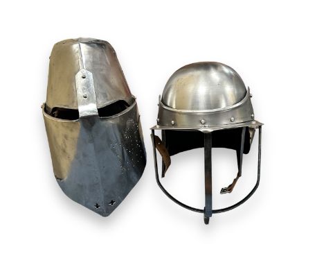 Reproduction Lobster Pot Helmet &amp; Medieval Helm. Great reproduction helmets of a Lobster pot style helmet. Also a great h