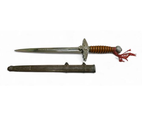 German Second World War Third Reich Luftwaffe second pattern Officer’s dagger letter opener, with scabbard. Inscribed to blad