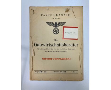 Third Reich, Party Law Firm confidential bulletin relating to General Economic Policy. Front reads ‘ The District Economic Ad