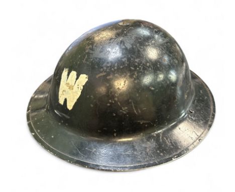 Second World War / WWII Home Front Air Raid Wardens brodie helmet in black paint finish with applied white W.