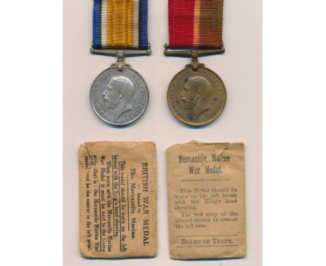 First World War – John M Barton – Mercantile Marine Medal &amp; British War Medal pair awarded to JOHN M. BARTON. Both in ori