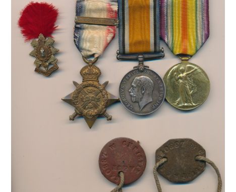 First World War – William Christie – 1914 Star Trio awarded to 637 PTE. W. CHRISTIE R. HIGHRS, 1914 Star with 5thAug-22nd Nov