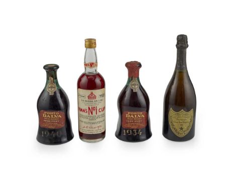 Dom Perignon, Champagne 1980; Porto Dalva 1934 port; Porto Dalva 1940 port; Pima no. 1 cup, possibly 1950s/60s