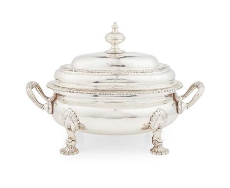 London Assay Office, London 2021, of oval outline, the cover of bellied form with gadrooned border and knopped finial, later 
