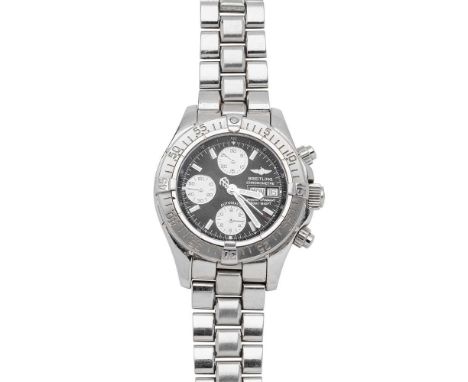 Super Ocean model A13340, stainless steel case, automatic movement, signed round black dial with applied stainless steel-edge