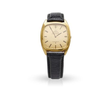 Constellation Automatic model, case marked 750, rounded square gold-coloured textured dial with applied black baton hour mark