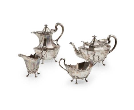 Aird, Thomson &amp; McKeller, Glasgow 1918, comprising waterpot, teapot, twin handled sugar basin and milk jug, all of oval p