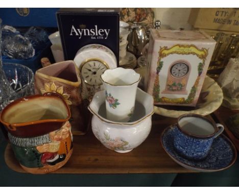 A Tray Sundries to Include Royal Doulton Character Jug, Aynsley Mantle Clock, Aynsley Pembroke Pattern Vase, Aesthetic Jug Et