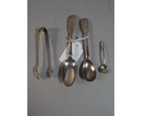 A Collection of Silver To Include Victorian and Georgian Teaspoons, Salt Spoon and Sugar Bow.