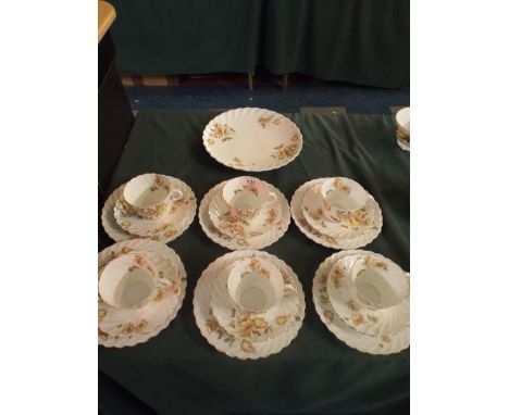 A Floral Aynsley Part Tea Service Comprising Six Trios and A Bread and Butter Plate. 