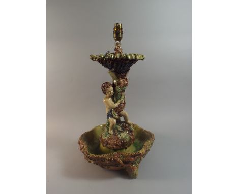 A Continental Majolica Figural Table Lamp The Support in The Firm of A Cherub Holding Dolphin Who in Turn Supports A Shell, 5