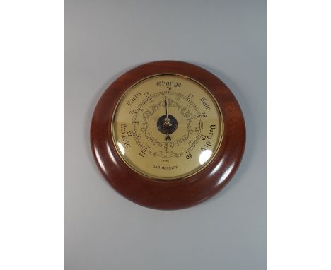 A Modern Baromaster Circular Wall Aneroid Barometer in Mahogany Frame.