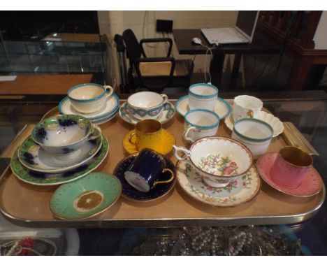 A Tray of Coalport, Royal Worcester and Other Cabinet Cups and Saucers (Some AF)