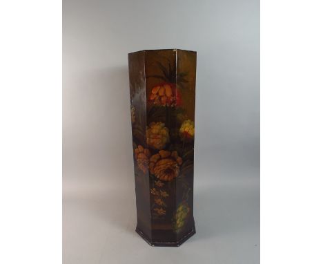 A Painted Octagonal Stick Stand with Floral Decoration.