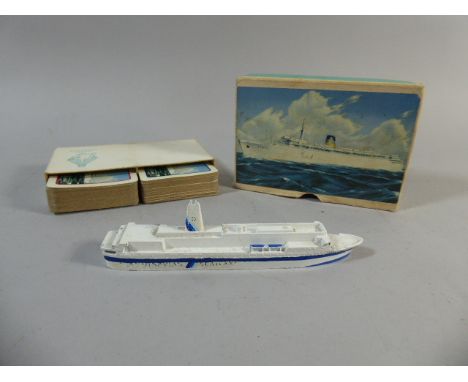 A Cased Set of Greek Shipping Lion Playing Cards and a Metal Model of Scandinavian Seaways Ferry  