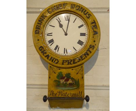 A Reproduction Drink Chief Bonus Tea Wall Clock with Battery Movement, 75cm high