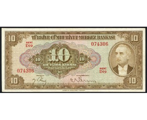 Turkey, P 148a, Pulko C27, Central Bank of Turkey, 10 Lira, L.1930 (15 September 1948). Portrait of President I. Inonu with b