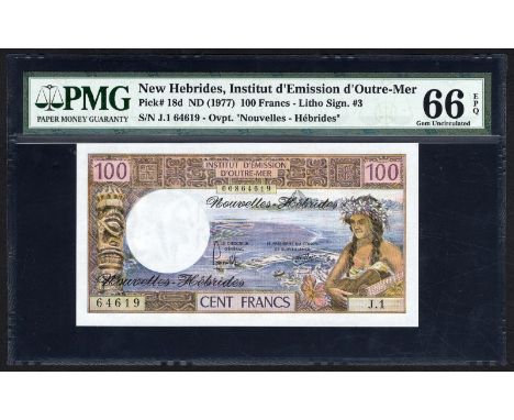 New Hebrides, P 18d, Institut d'Emission d'Outre-Mer, Nouvelles Hébrides. Lot containing 2x 100 Francs, (1977), CONSECUTIVE N