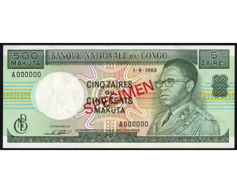Congo Democratic Republic, P 13s2, Linzmayer BNC B10ds1, Banque Nationale du Congo, 5 Zaïres - 500 Makuta, 1 September 1968, 