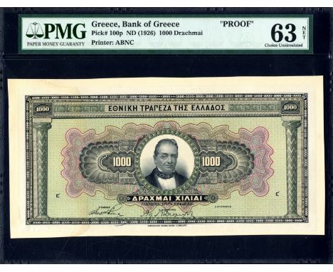 Greece, P 100p, Pitidis-Poutous 89d, Bank of Greece, 1,000 Drachmai, (1926), FRONT PROOF. Portrait of G. Stavros at center on