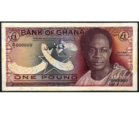 Ghana, P NL, Bank of Ghana, 1 Pound, 1 July 1961, COMPOSITE FRONT DESIGN. Portrait of Kwame Nkrumah at right on front. Unadop