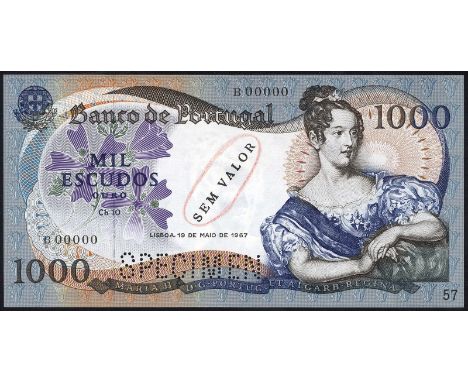 Portugal, P 172s, Banco de Portugal, 1,000 Escudos, 18 May 1967, SPECIMEN. Coat of arms of Portugal at upper left, portrait o