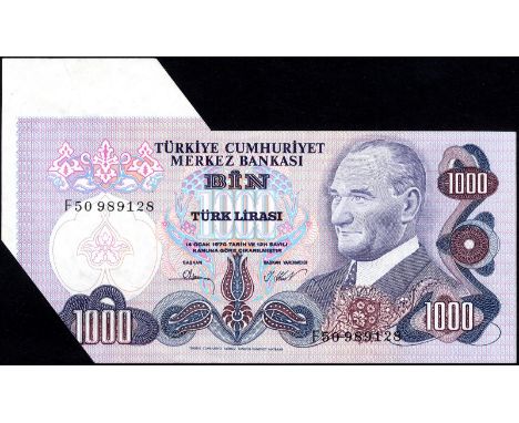 Turkey, P 191e, Pulko C81, Central Bank of Turkey, 1,000 Lira, L.1970 (1981), ERROR NOTE. Portrait of President Kemal Atatürk